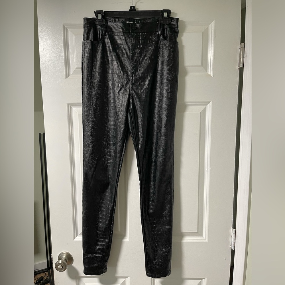 Stassie x Missguided Black Faux Leather Croc Print Pants